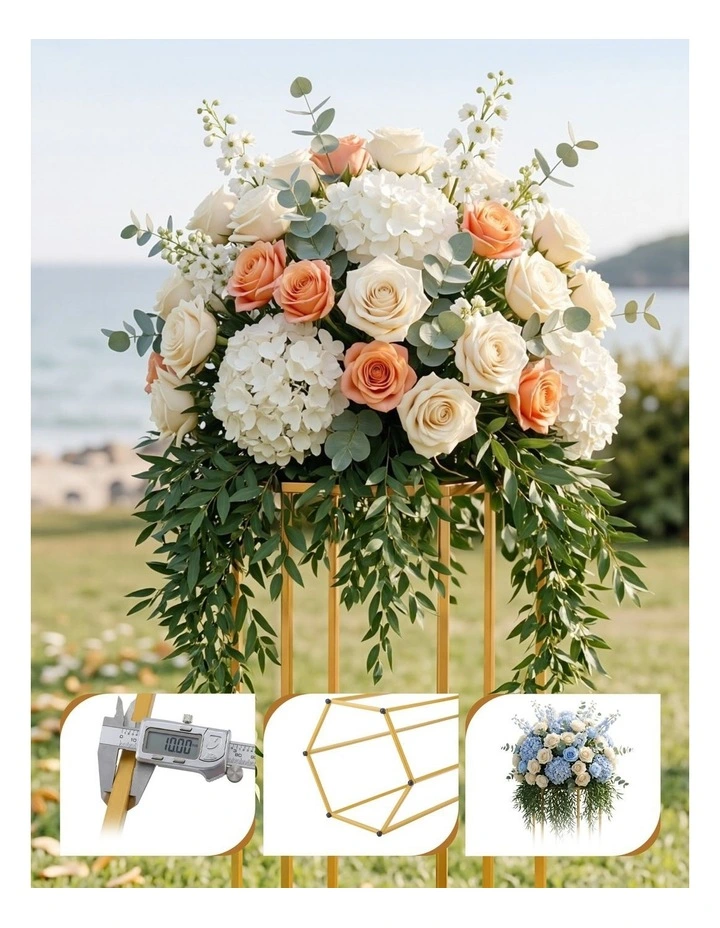 3Pcs Wedding Backdrop Stand Gold Metal Hexagon Frame Plinth Pillars image 5