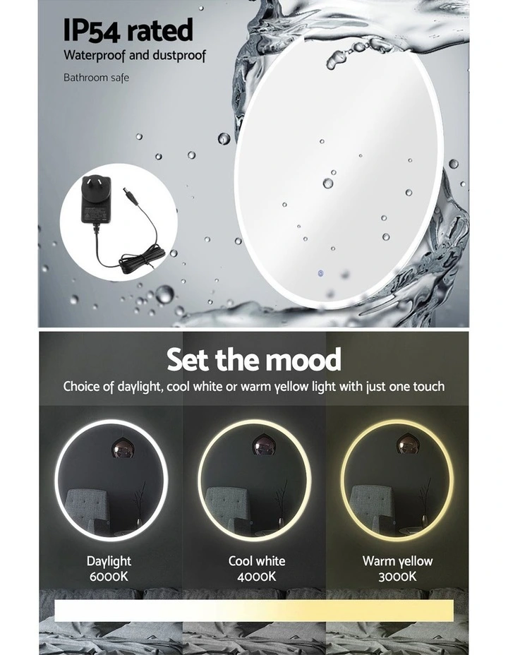 Embellir 2 Wall Mirror 80cm with Led light Makeup Home Decor Bathroom Round Vanity image 5