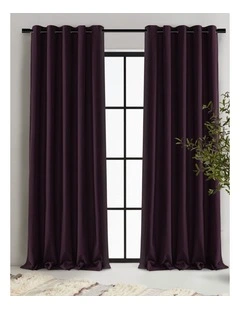 Cadence & Co. Byron Matte Velvet 100% Blockout Eyelet Curtains Twin Pack in Aubergine