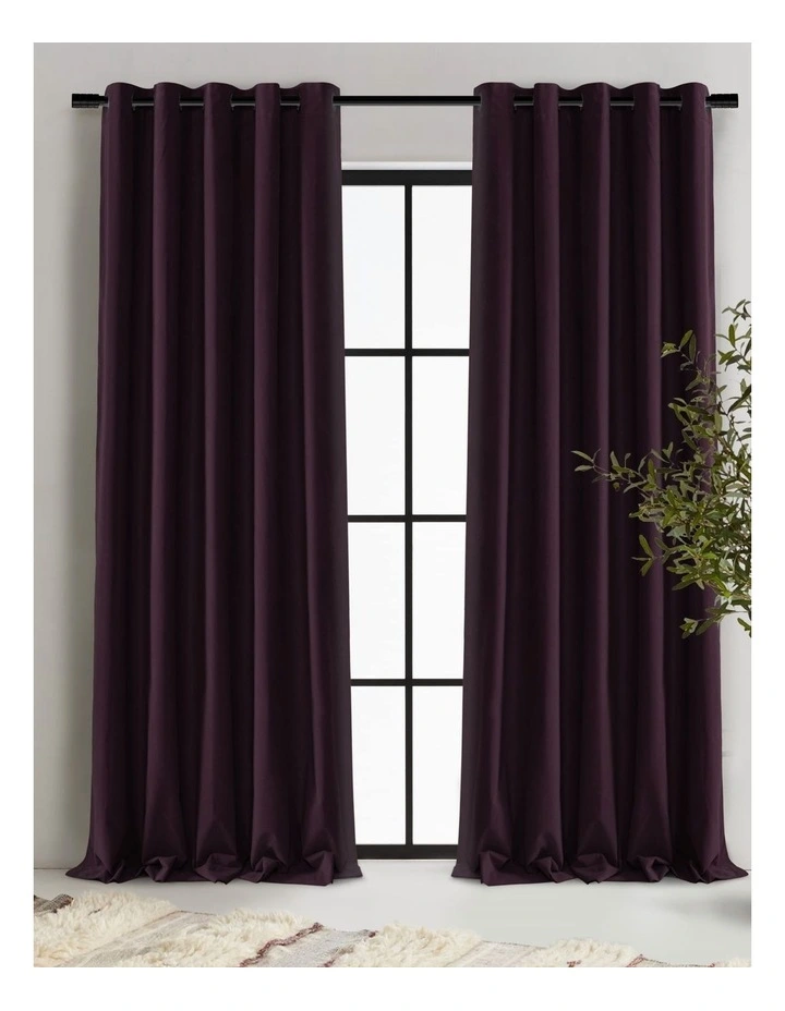 Cadence & Co. Byron Matte Velvet 100% Blockout Eyelet Curtains Twin Pack in Aubergine image 1