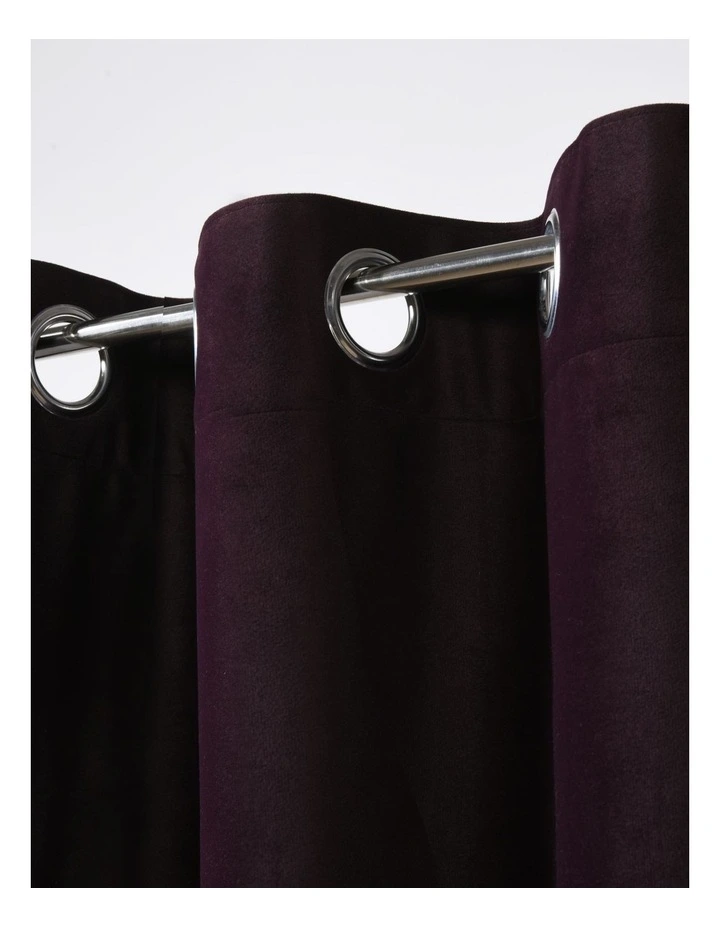 Cadence & Co. Byron Matte Velvet 100% Blockout Eyelet Curtains Twin Pack in Aubergine image 2