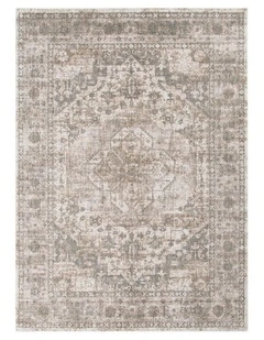 Solenne Cream & Olive Distressed Medallion Vintage Rug - S600