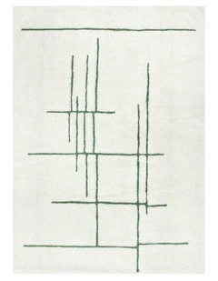 Highlands Abstract Olive Lines Washable Wool Rug