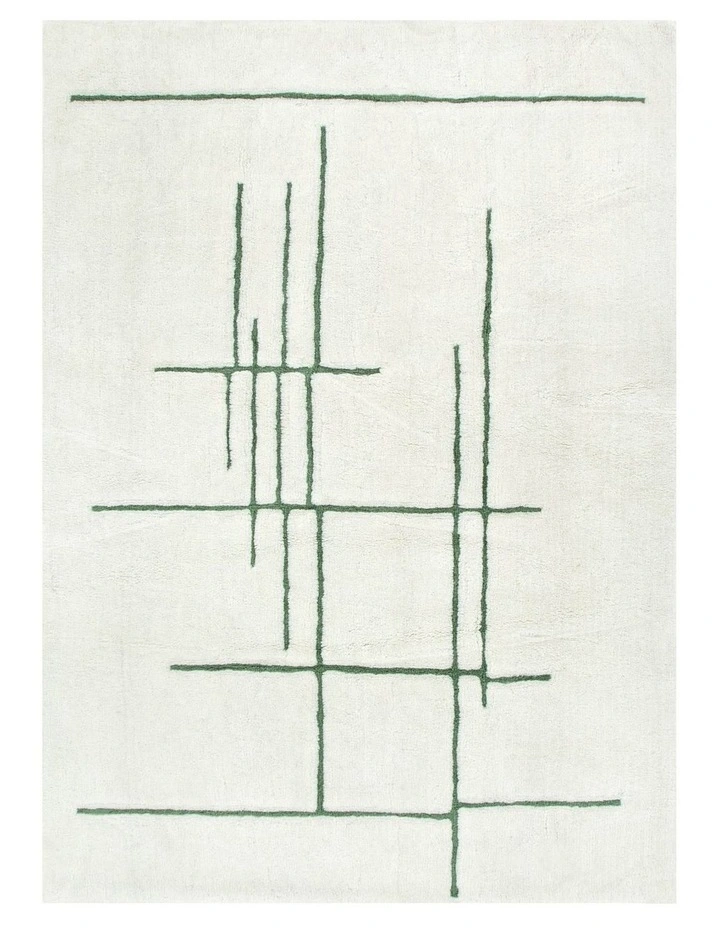 Highlands Abstract Olive Lines Washable Wool Rug image 1