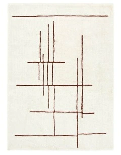 Highlands Abstract Terracotta Lines Washable Wool Rug
