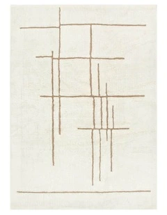 Highlands Abstract Beige Lines Washable Wool Rug