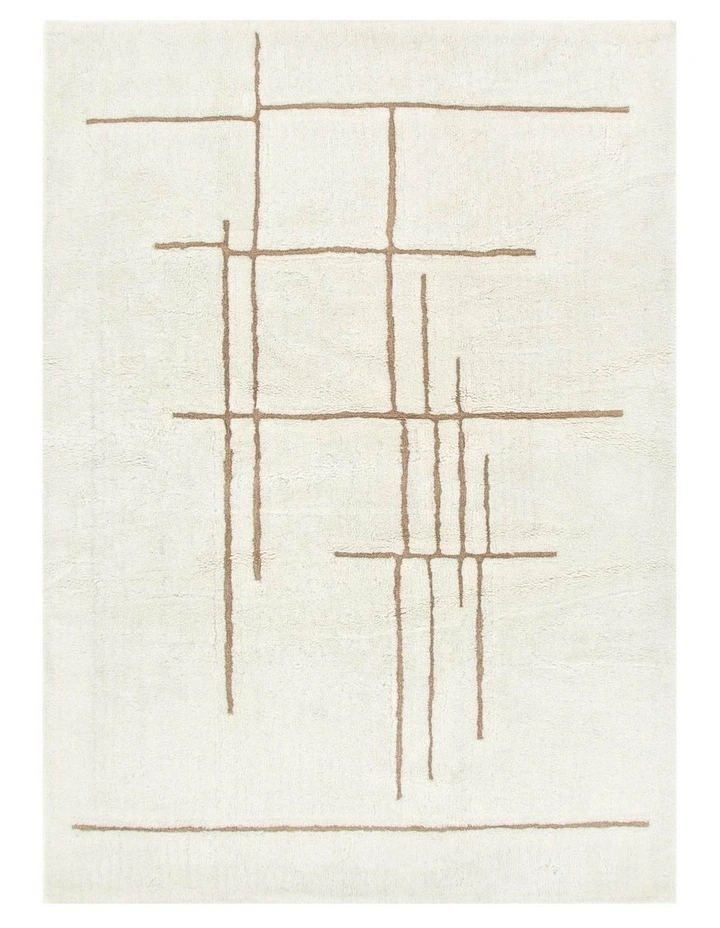Highlands Abstract Beige Lines Washable Wool Rug image 1