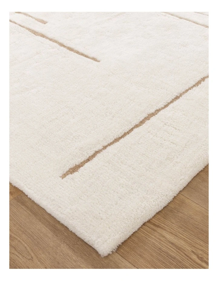 Highlands Abstract Beige Lines Washable Wool Rug image 2