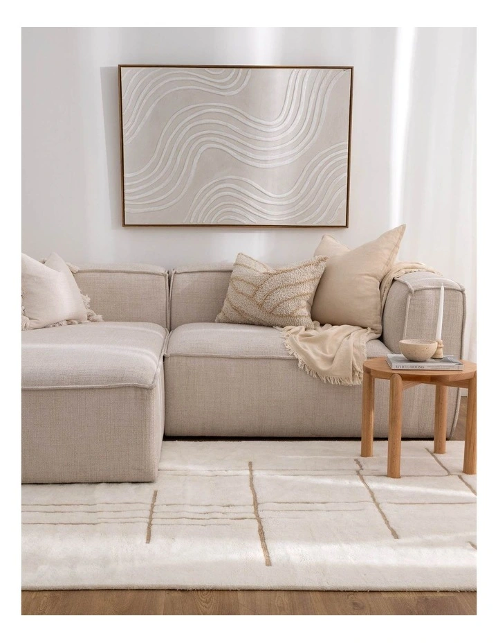 Highlands Abstract Beige Lines Washable Wool Rug image 4