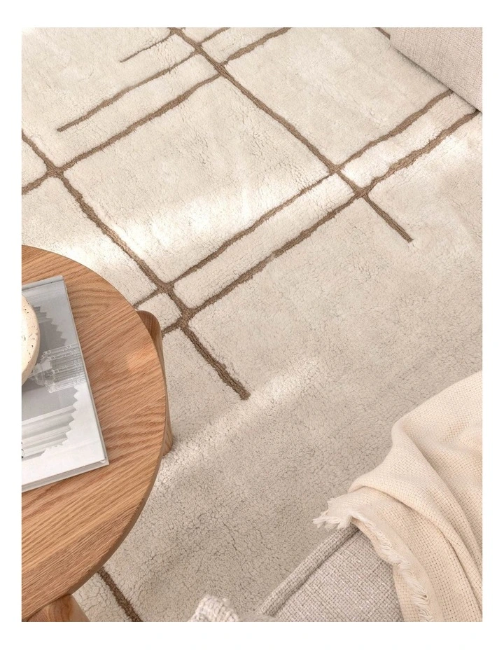 Highlands Abstract Beige Lines Washable Wool Rug image 5