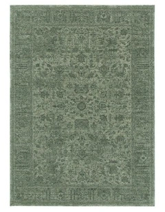 Heritage Distressed Border Green Rug - H107