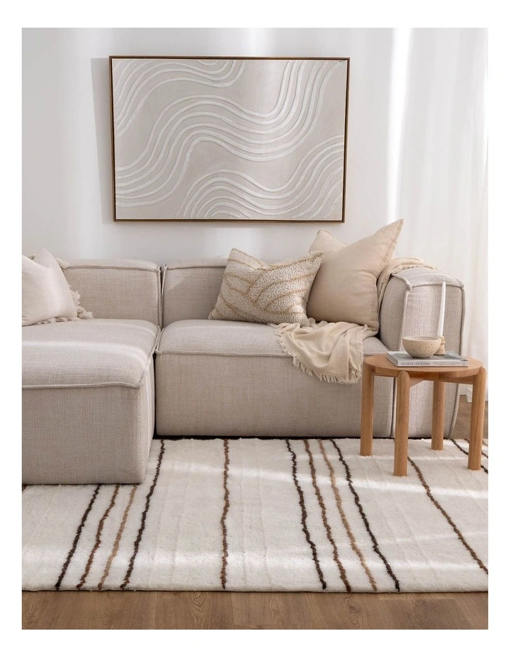 Highlands Beige Stripe Washable Wool Rug image 4