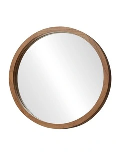 Oikiture Wall Mirrors 80cm Round Makeup Mirror Vanity Home Decor Frame Walnut