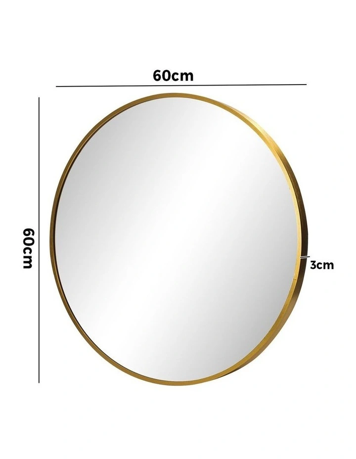 Oikiture 60cm Wall Mirrors Round Makeup Mirror Home Decor Gold Living Room image 3