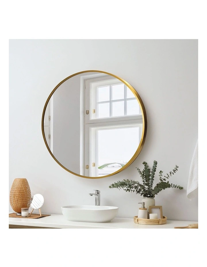 Oikiture 60cm Wall Mirrors Round Makeup Mirror Home Decor Gold Living Room image 4
