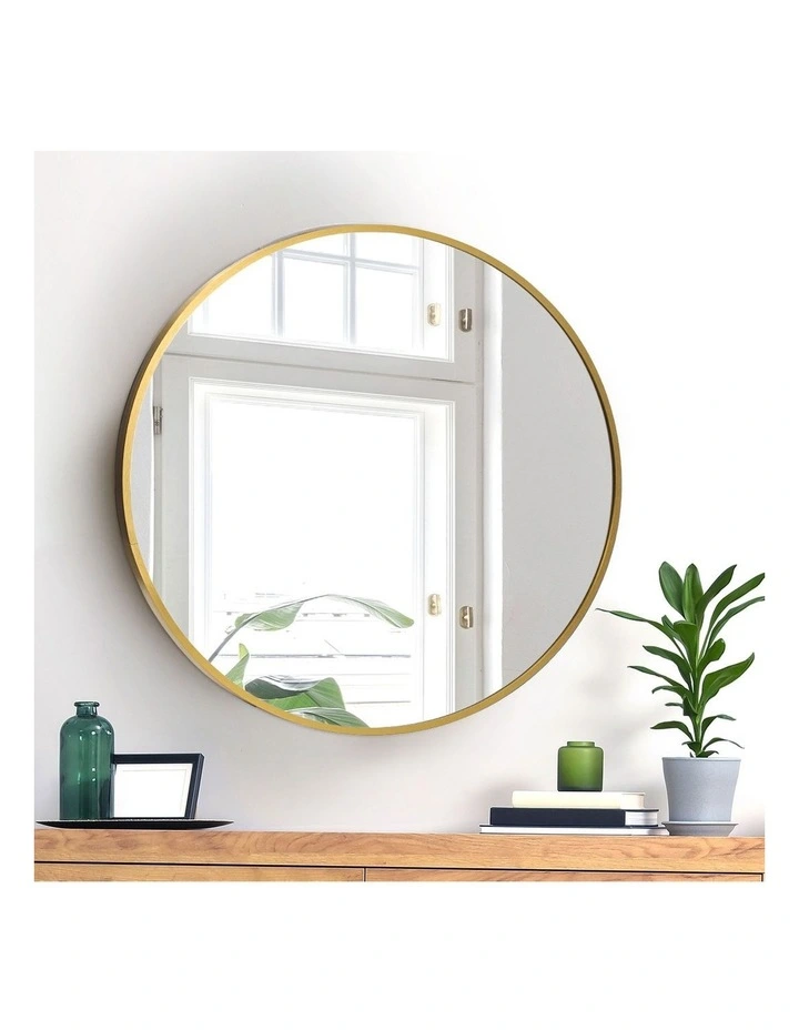 Oikiture 60cm Wall Mirrors Round Makeup Mirror Home Decor Gold Living Room image 5