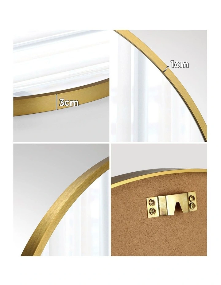 Oikiture 60cm Wall Mirrors Round Makeup Mirror Home Decor Gold Living Room image 6