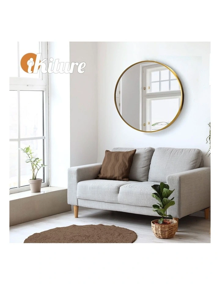 Oikiture 60cm Wall Mirrors Round Makeup Mirror Home Decor Gold Living Room image 7