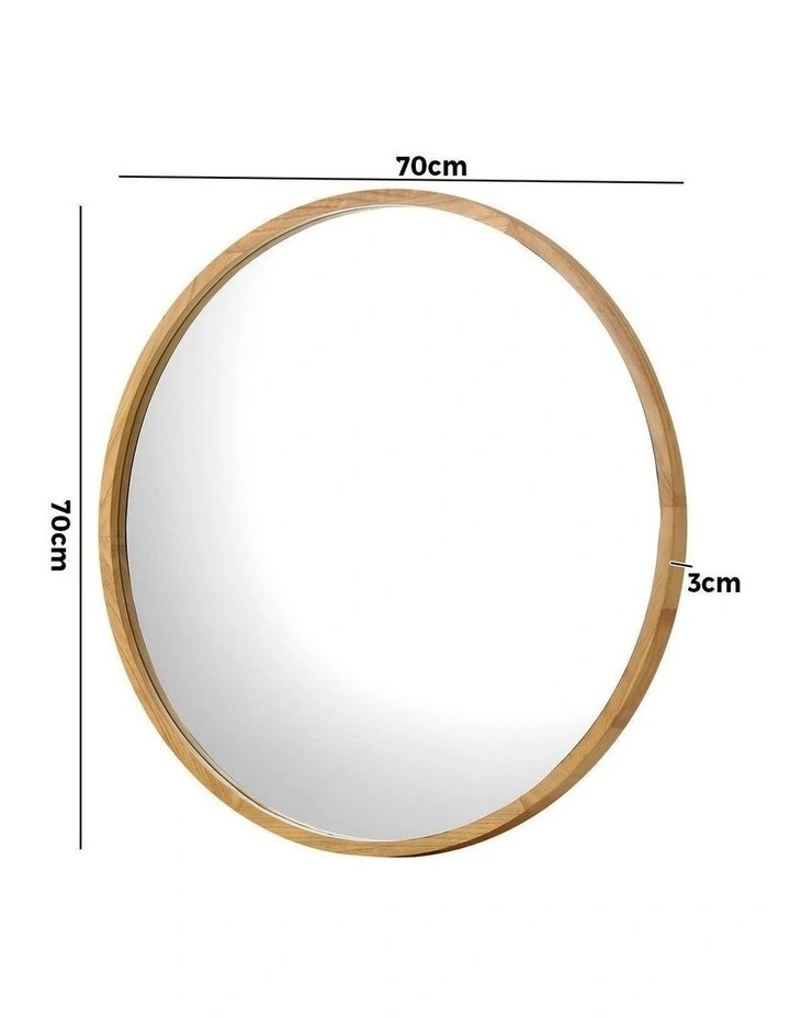 Oikiture Wall Mirrors Round 70cm Makeup Mirror Vanity Home Decor Wooden image 3