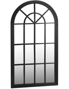 Oikiture Window Mirror Arched Wall Mirrors Decor 76x51cm Wooden Black
