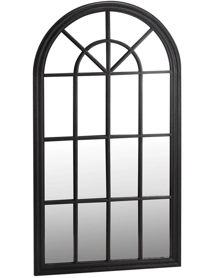 Oikiture Window Mirror Arched Wall Mirrors Decor 76x51cm Wooden Black image 1