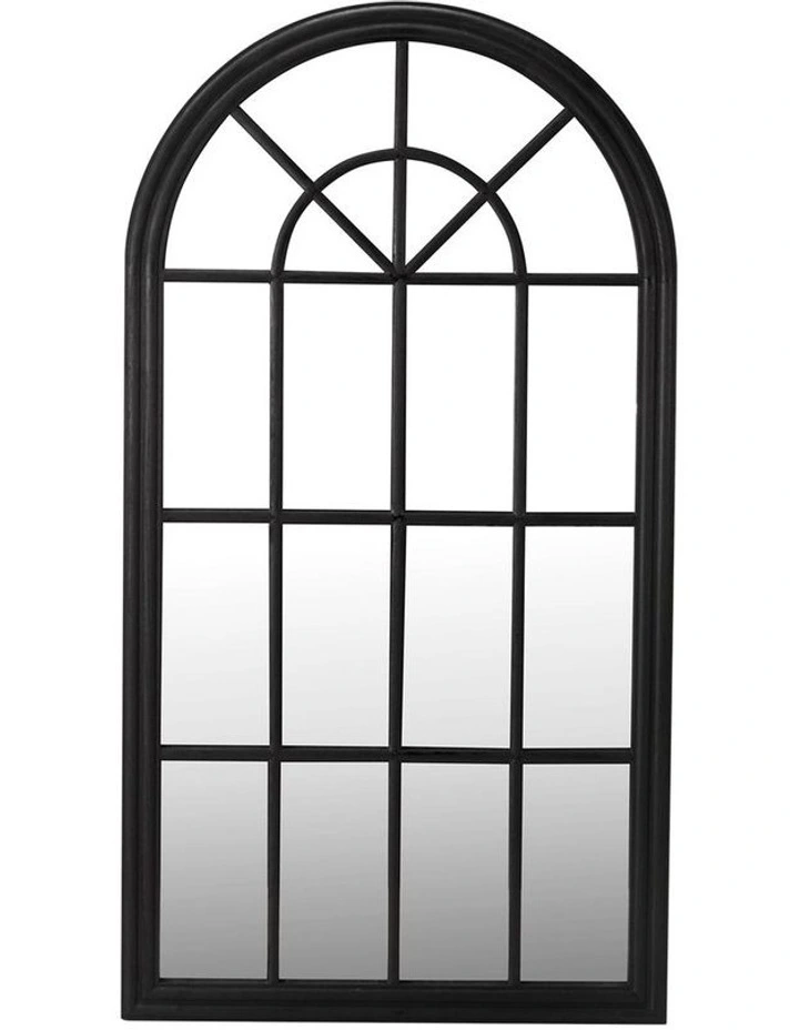 Oikiture Window Mirror Arched Wall Mirrors Decor 76x51cm Wooden Black image 2