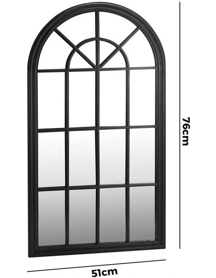 Oikiture Window Mirror Arched Wall Mirrors Decor 76x51cm Wooden Black image 3