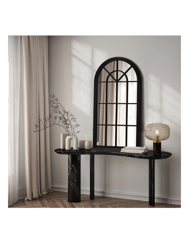 Oikiture Window Mirror Arched Wall Mirrors Decor 76x51cm Wooden Black image 5