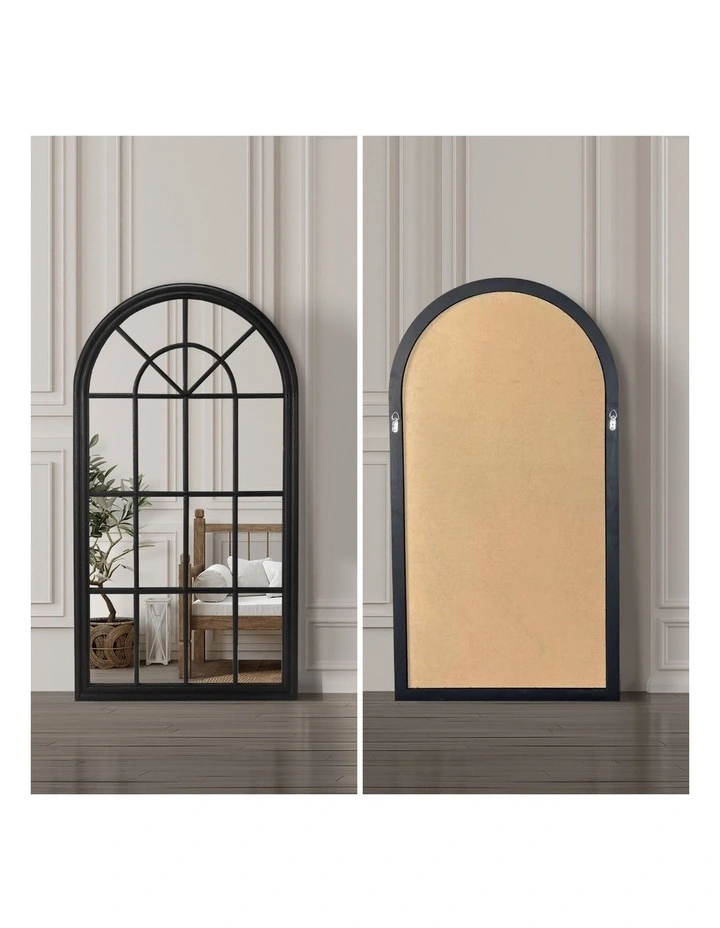 Oikiture Window Mirror Arched Wall Mirrors Decor 76x51cm Wooden Black image 6