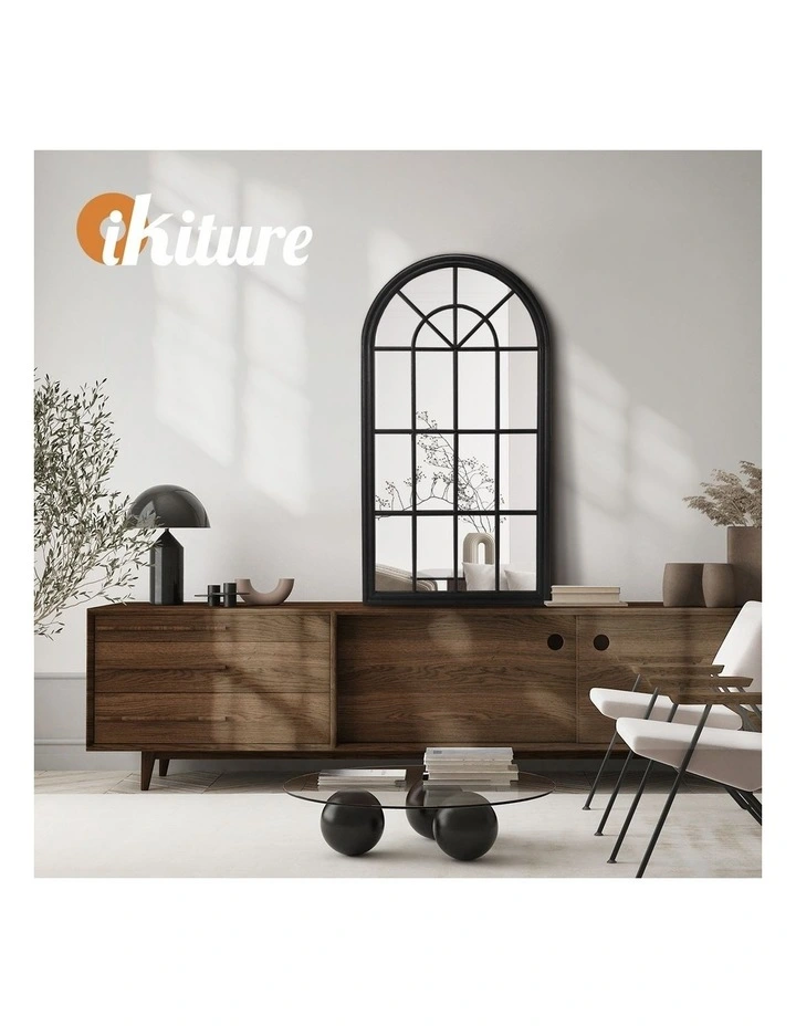 Oikiture Window Mirror Arched Wall Mirrors Decor 76x51cm Wooden Black image 7