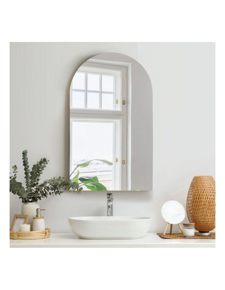 Oikiture Wall Mirrors 86x50cm Arched Makeup Mirror Bathroom Frameless image 4