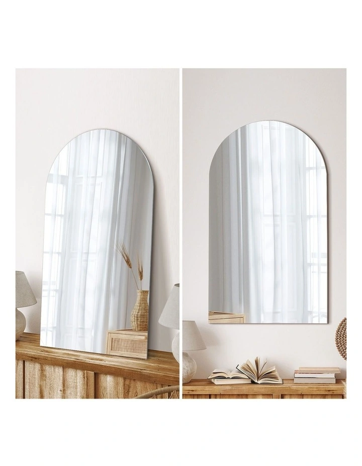 Oikiture Wall Mirrors 86x50cm Arched Makeup Mirror Bathroom Frameless image 5
