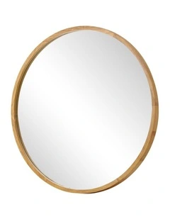 Oikiture Wall Mirrors Round Large Makeup Mirror Vanity Home Decor 90cm Wooden