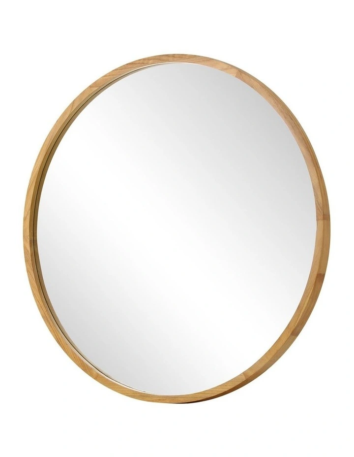 Oikiture Wall Mirrors Round Large Makeup Mirror Vanity Home Decor 90cm Wooden image 1