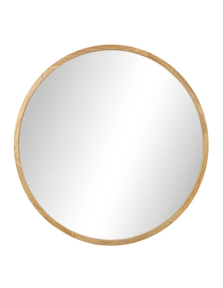 Oikiture Wall Mirrors Round Large Makeup Mirror Vanity Home Decor 90cm Wooden image 2