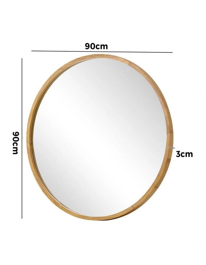 Oikiture Wall Mirrors Round Large Makeup Mirror Vanity Home Decor 90cm Wooden image 3
