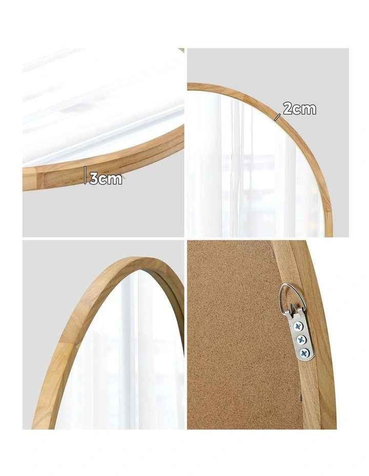 Oikiture Wall Mirrors Round Large Makeup Mirror Vanity Home Decor 90cm Wooden image 6