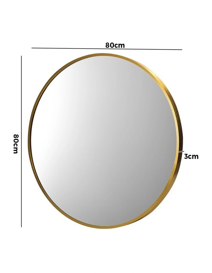 Oikiture Wall Mirrors Round Makeup Mirror Vanity Home Decorative Gold 80cm image 3