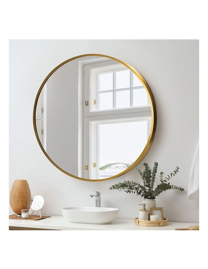 Oikiture Wall Mirrors Round Makeup Mirror Vanity Home Decorative Gold 80cm image 4