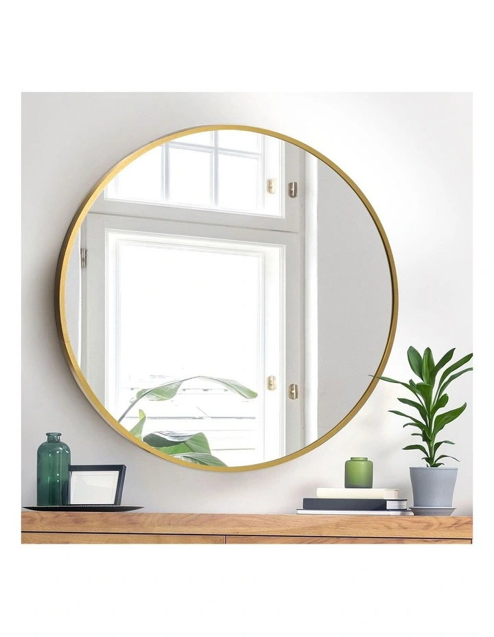 Oikiture Wall Mirrors Round Makeup Mirror Vanity Home Decorative Gold 80cm image 5