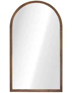 Oikiture Arched Wall Mirrors Vanity Home Decor Makeup Mirror 86x50cm Walnut Wood