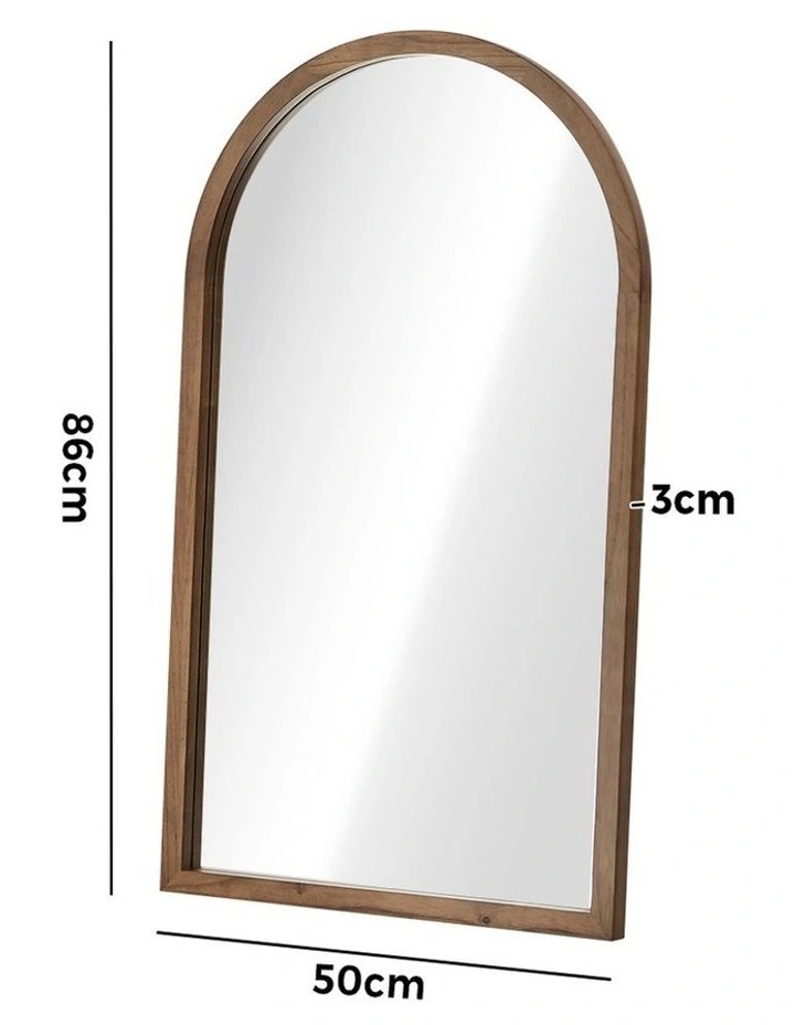 Oikiture Arched Wall Mirrors Vanity Home Decor Makeup Mirror 86x50cm Walnut Wood image 3