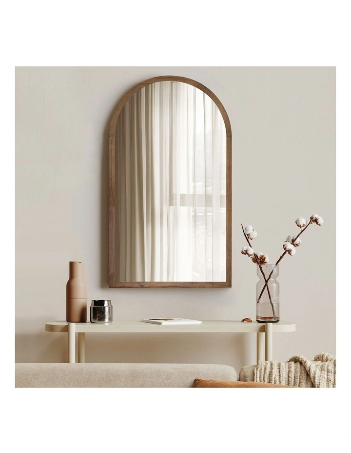 Oikiture Arched Wall Mirrors Vanity Home Decor Makeup Mirror 86x50cm Walnut Wood image 4