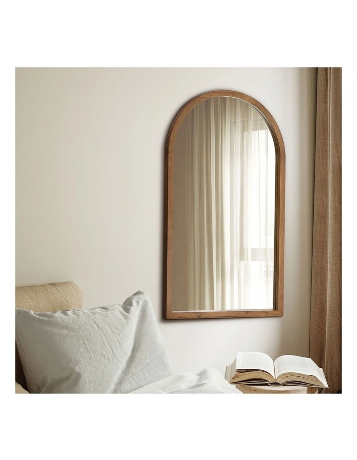 Oikiture Arched Wall Mirrors Vanity Home Decor Makeup Mirror 86x50cm Walnut Wood image 5