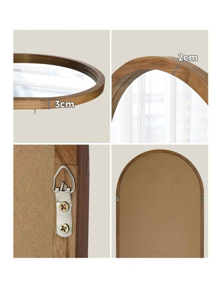 Oikiture Arched Wall Mirrors Vanity Home Decor Makeup Mirror 86x50cm Walnut Wood image 6