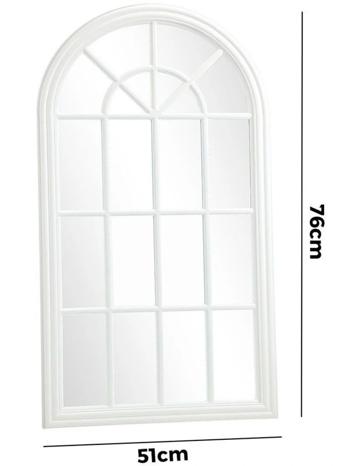 Oikiture Window Mirror Arched Wall Mirrors Decor 76x51cm Wooden White image 3