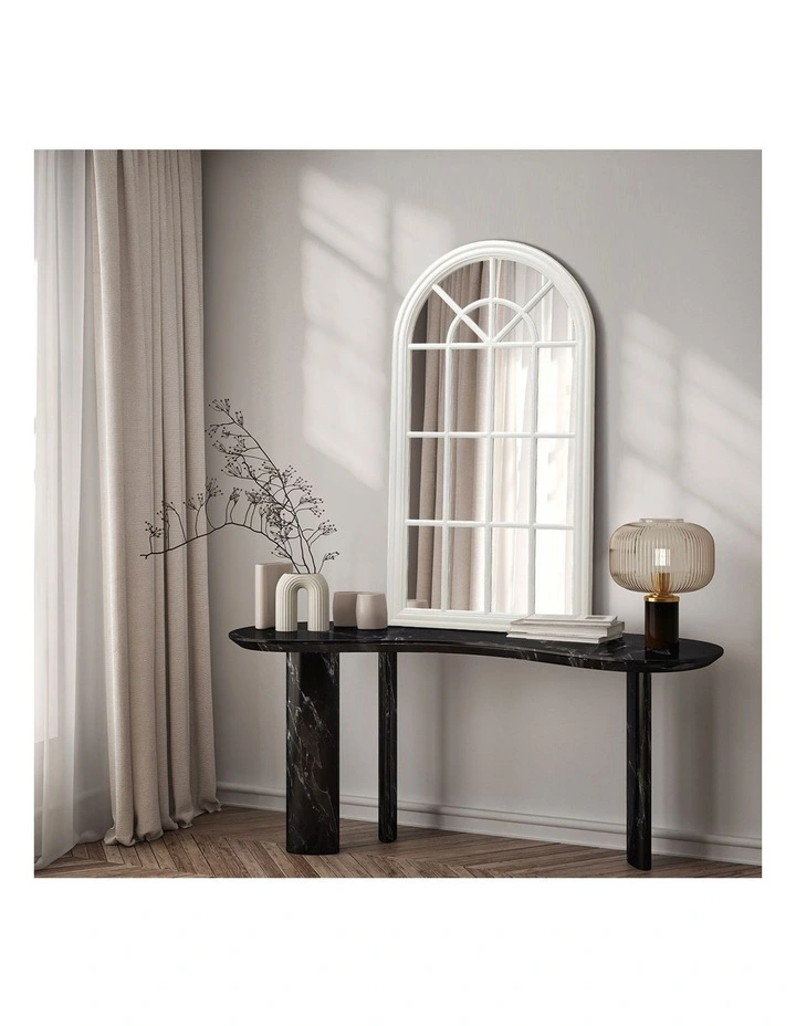 Oikiture Window Mirror Arched Wall Mirrors Decor 76x51cm Wooden White image 5