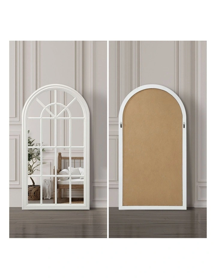 Oikiture Window Mirror Arched Wall Mirrors Decor 76x51cm Wooden White image 6