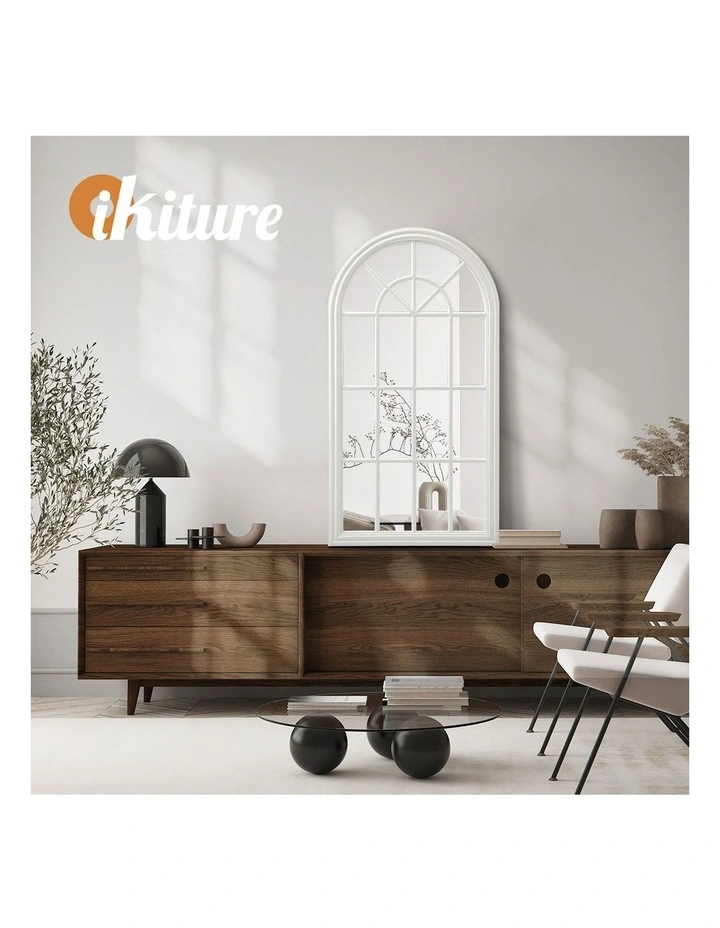 Oikiture Window Mirror Arched Wall Mirrors Decor 76x51cm Wooden White image 7