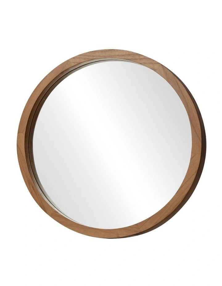 Oikiture Wall Mirrors 50cm Round Makeup Mirror Vanity Home Decor Walnut image 1